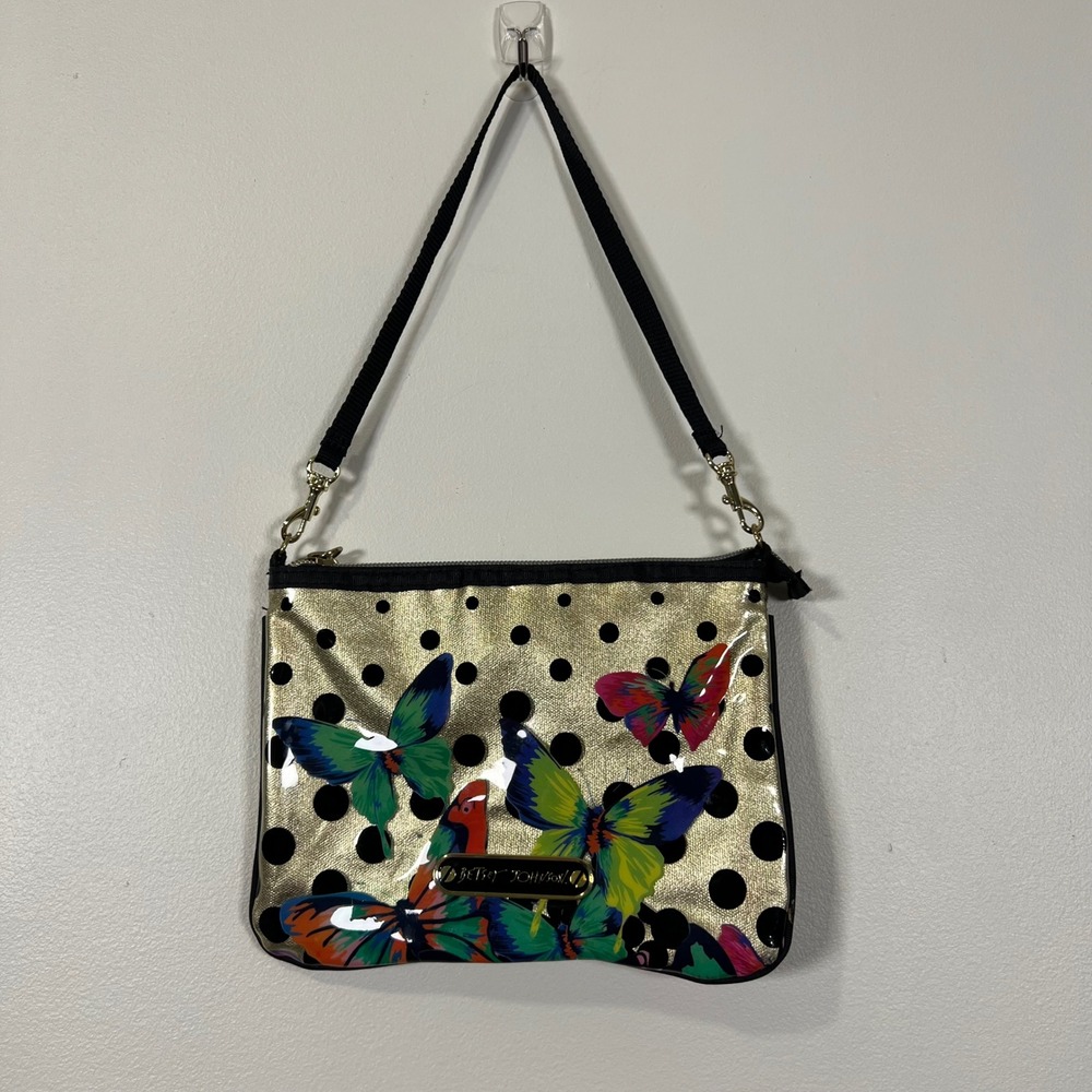 Betsey Johnson Womens Butterfly Polka Dot Gold Metallic Shoulder Bag Y2K OS